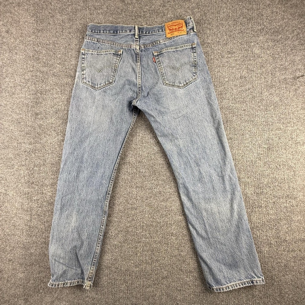 Levis 505 Jeans Mens 34x30 Light Wash Blue Straight Denim Stain Workwear - Picture 7 of 9